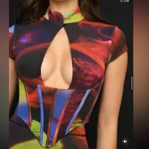 House of CB printed corset crop top nwt